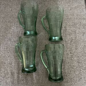 Vintage Libbey Coca Cola Thick Heavy Green Glasses 14 oz Float Mugs Set of 4